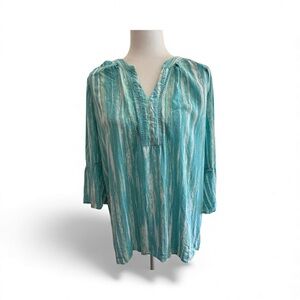 Gloria Vanderbilt Aqua and White Striped Tunic